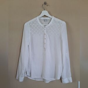 American Eagle White Eyelet Button-Up Blouse Semi Sheer Coastal Cottagecore